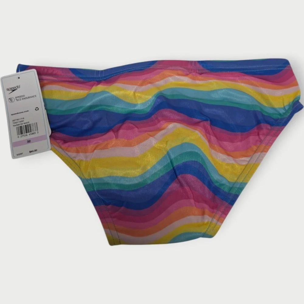 New Speedo Mens Size 32 Vibe Rainbow Wave Swim Brief Trunks Eco Endurance TAGS